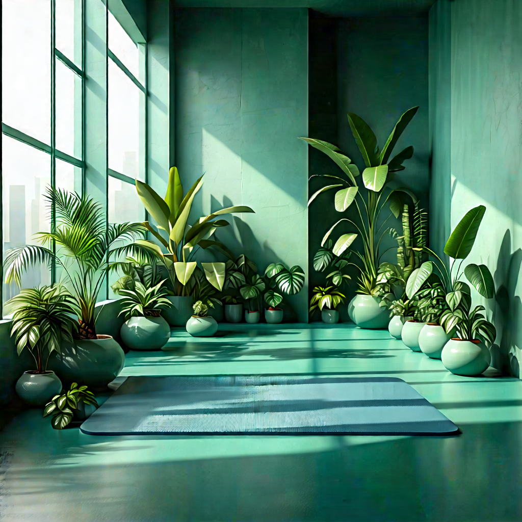 Lifestyle Geometric Design: Wellness Scene With Yoga Mat And Plants With Image, There