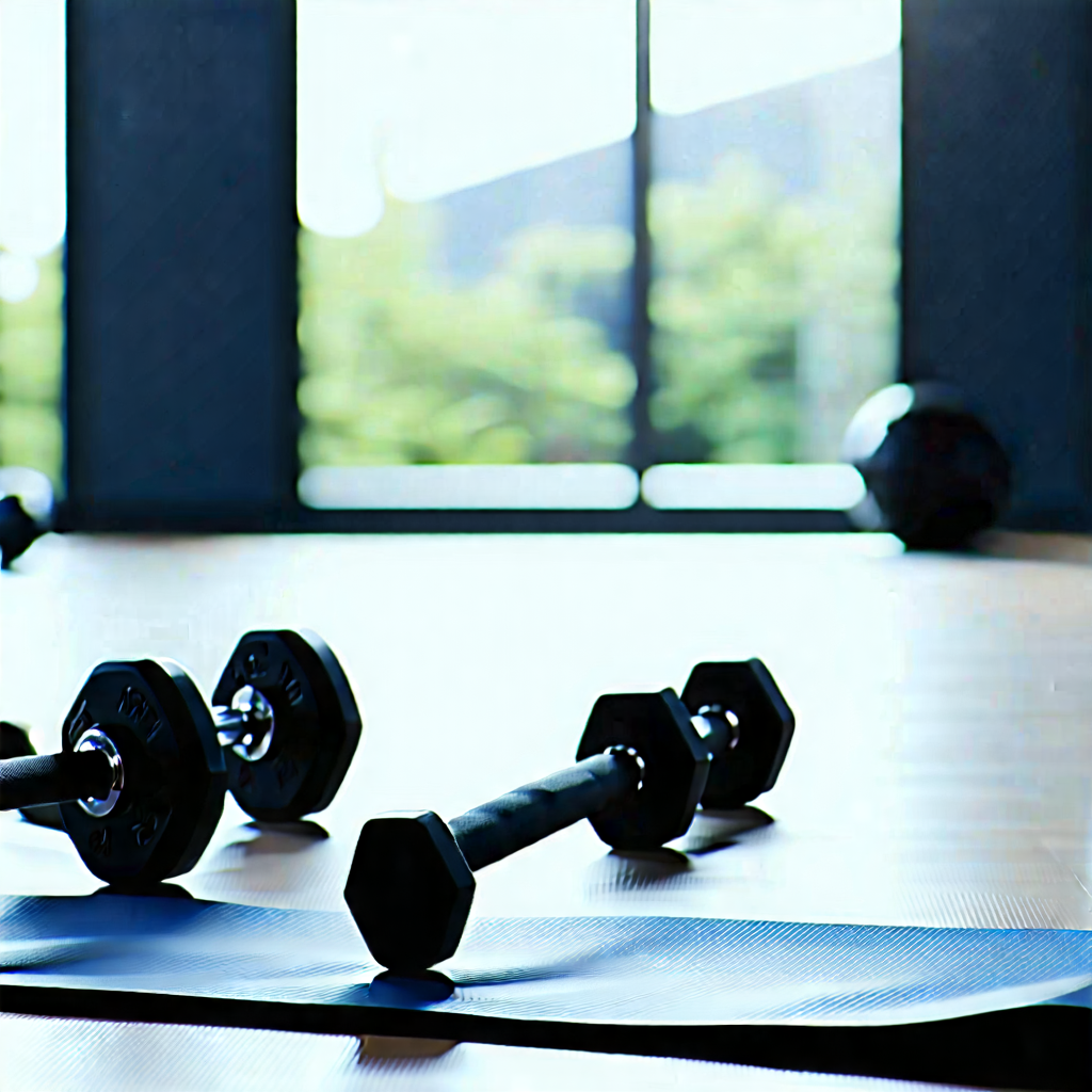 Lifestyle Digital Illustration: Wellness Scene With Fitness Equipment With Wooden Table
