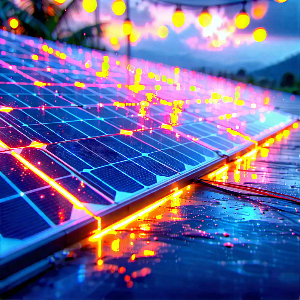 Tech Pastel Drawing: Solar panel with neon accents