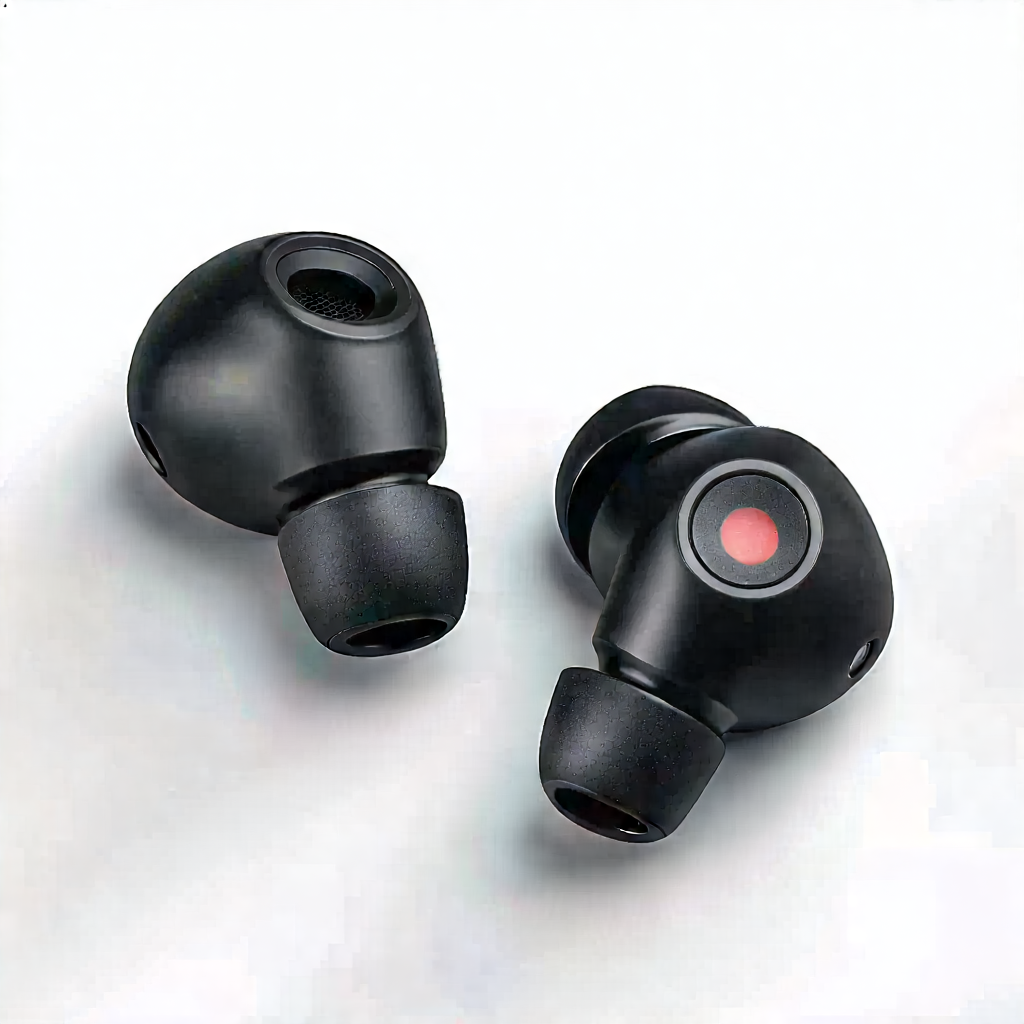 Tech Product Photography: Wireless Earbuds With Data Visualization With Black Earphones
