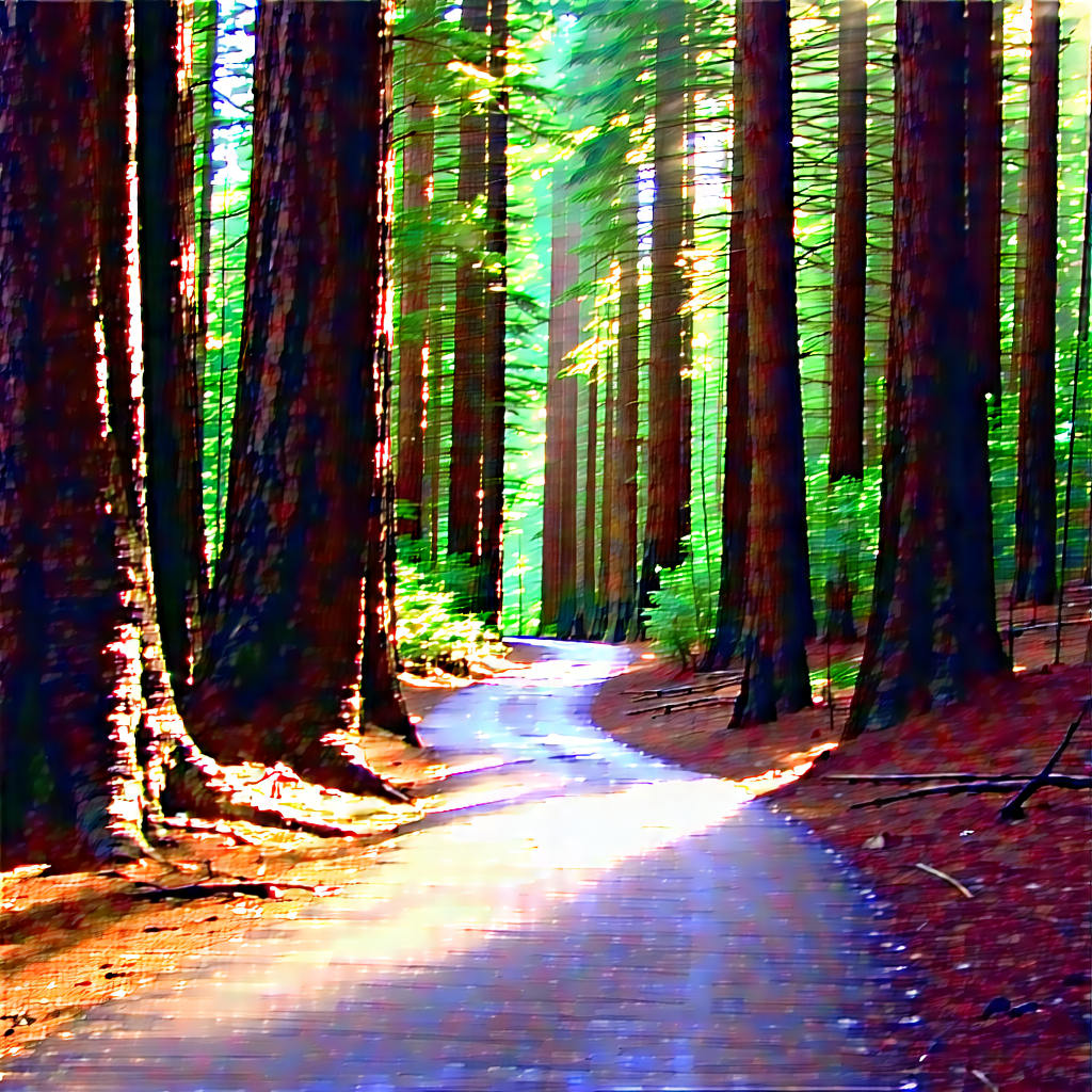 Nature Infographic Style: Path Through Redwood (forest:1.4) With Forest Path