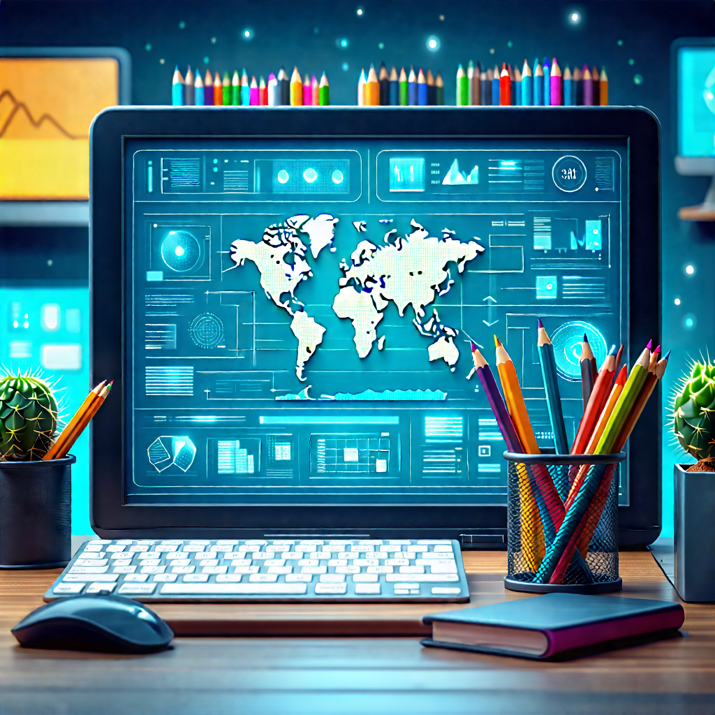 Tech Flat Design: Educational Technology In Research Center With Computer Screen