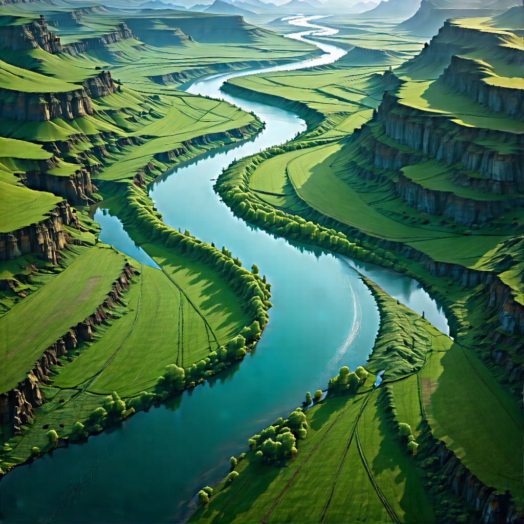 Nature Matte Painting: Aerial view of winding river
