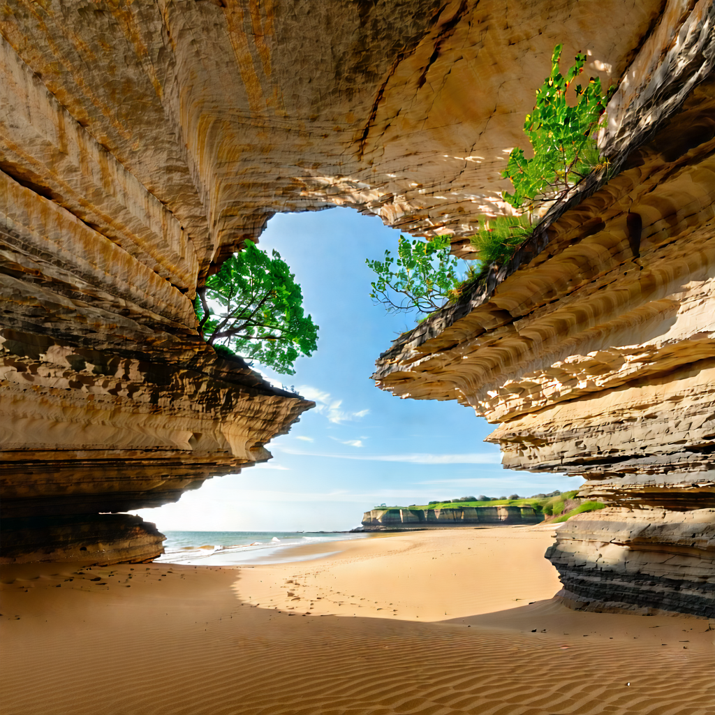 Nature Drone Photography: Natural Arch In Dry Season With Beautiful Beach