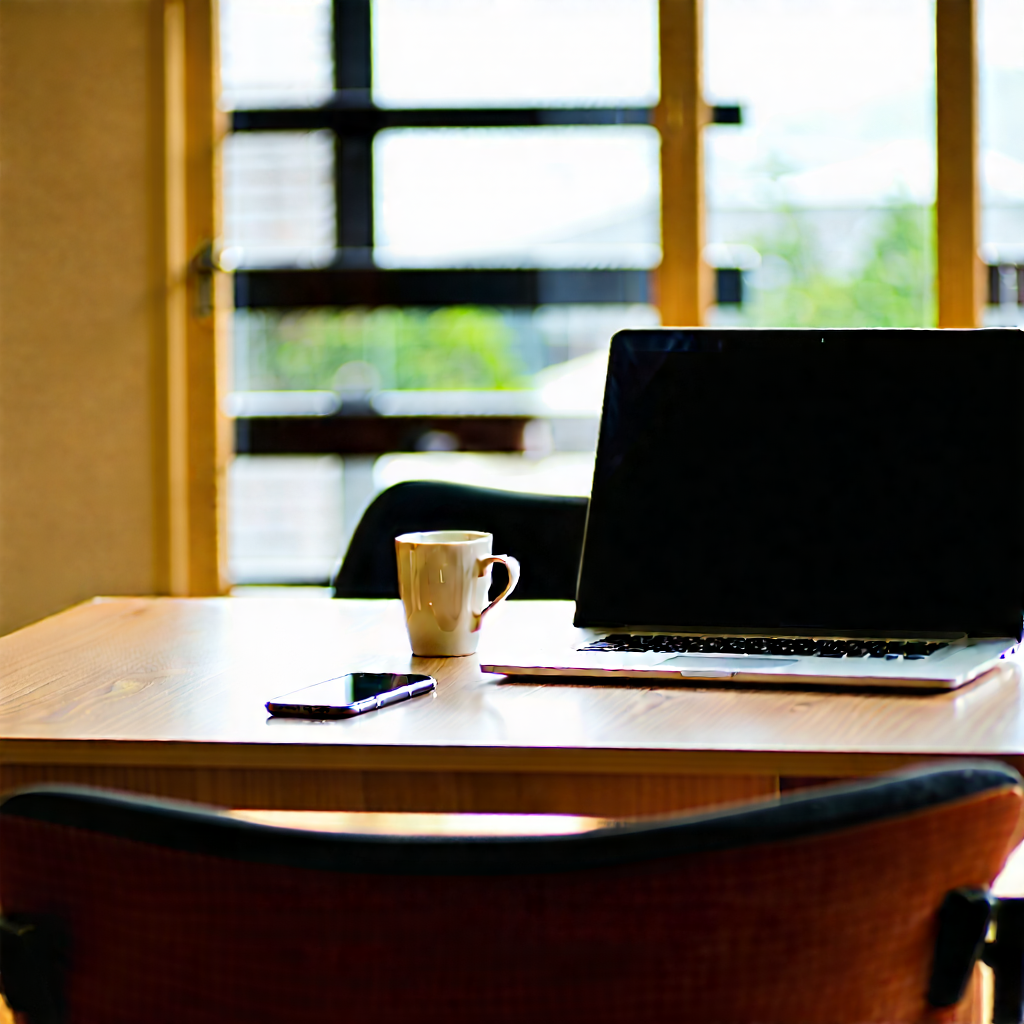 Business Landscape Photography: Workplace With Laptop And Coffee On Desk With Wooden Desk
