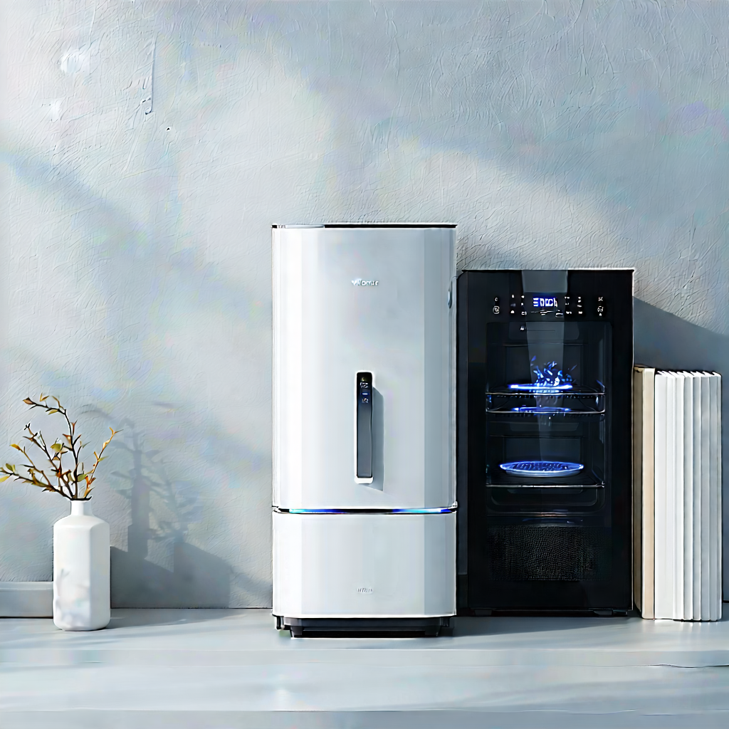 Tech Infographic Style: Innovative Smart Appliance Design With Kitchen White