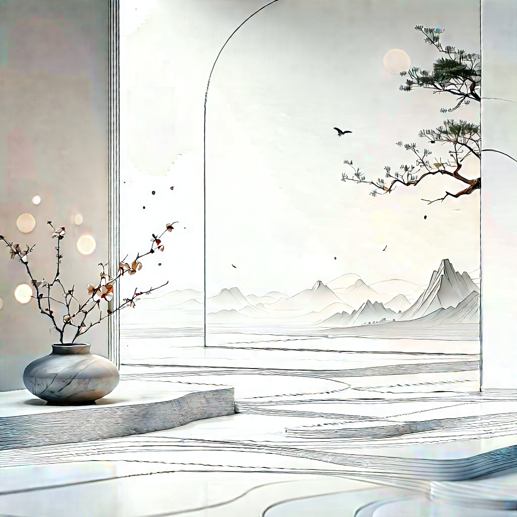 Abstract 3d Render: Minimalist Study With Single Line With Image, There