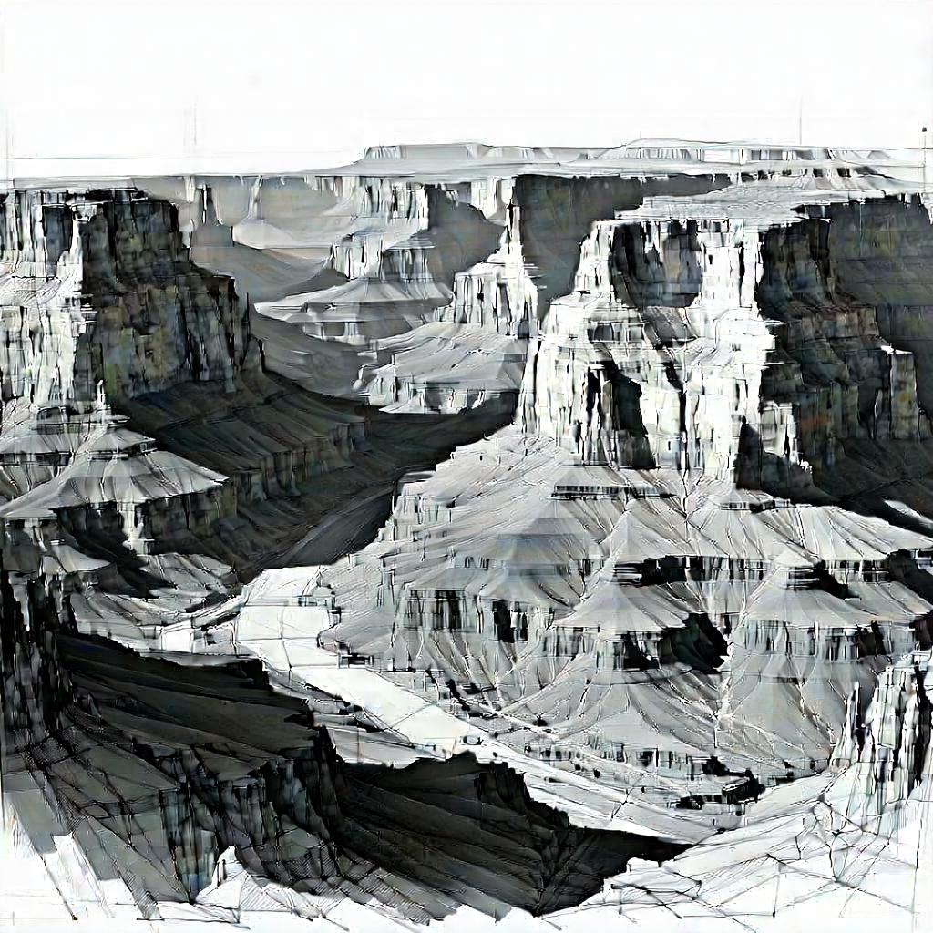 Nature Pencil Sketch: Aerial View Of Canyon System With Black White