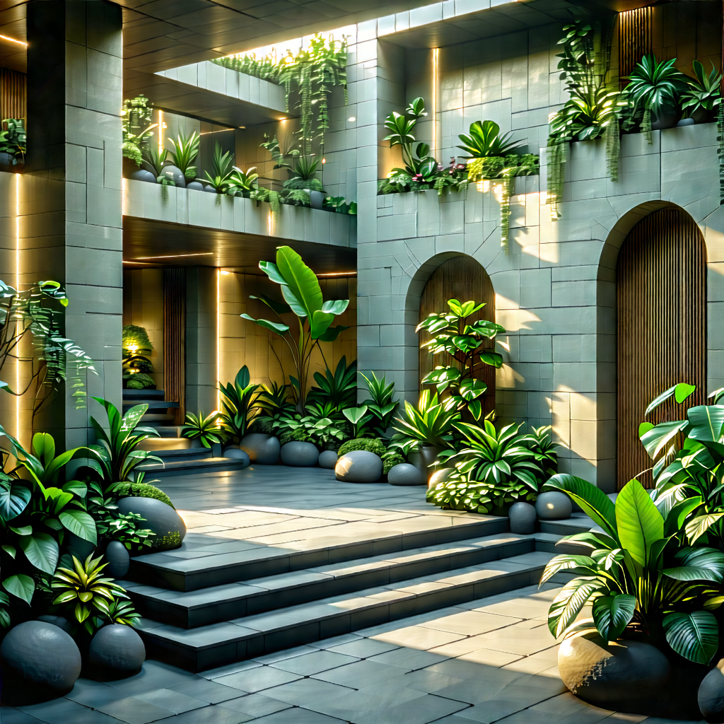Lifestyle Geometric Design: Balcony Garden With Warm Lighting With Image, There