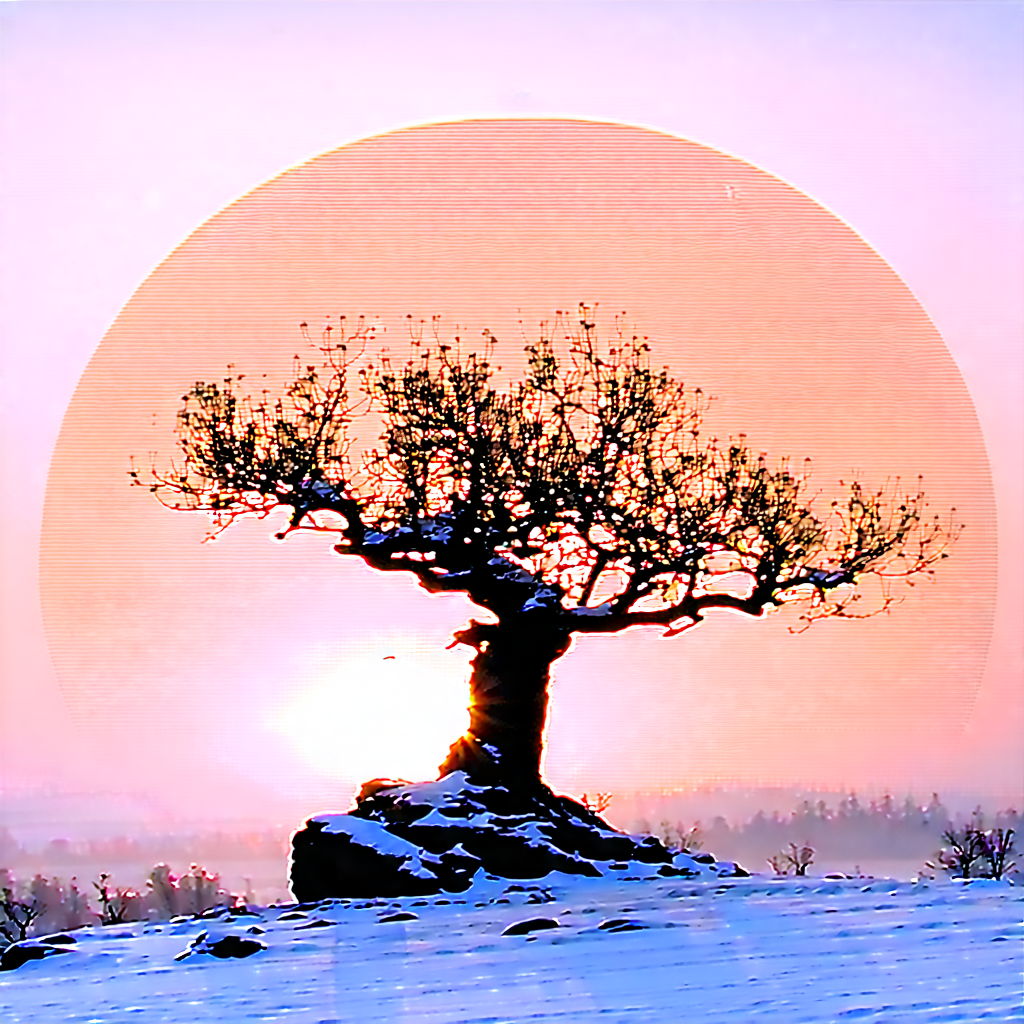 Nature Graphic Design: Ancient Tree In Winter (snow:1.31) With Snow-covered Tree