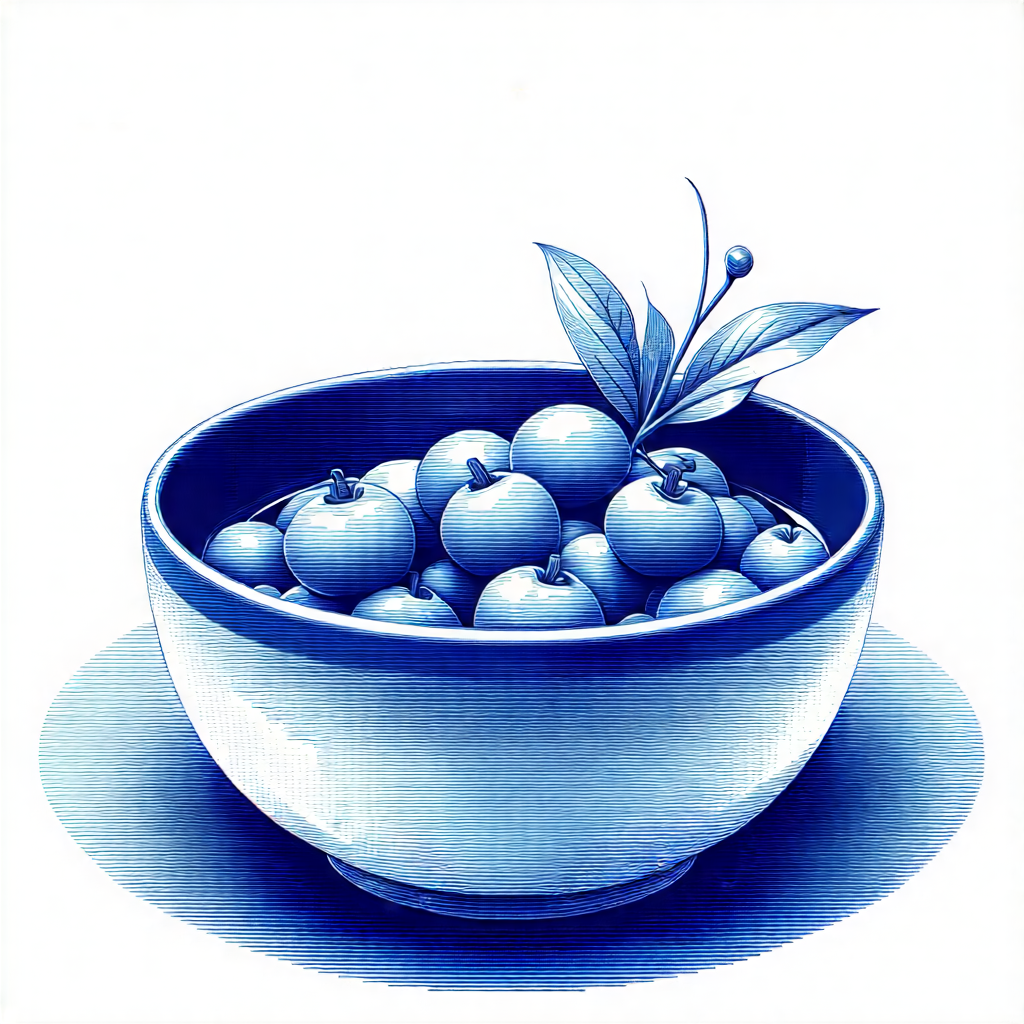 Lifestyle Pencil Sketch: Plant-based Dish Prepared With Organic Components With Blue Bowl