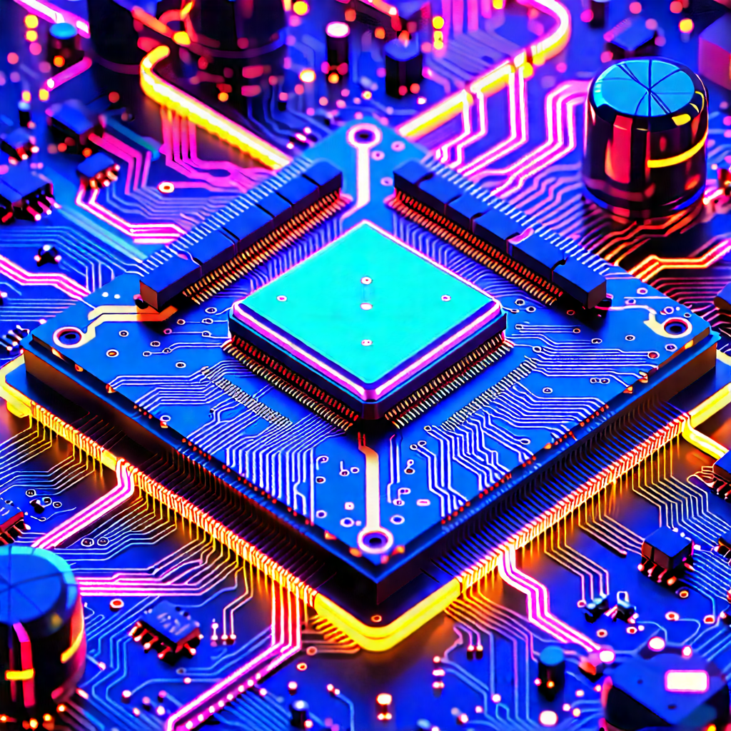 Tech Editorial Photography: Circuit board with neon accents