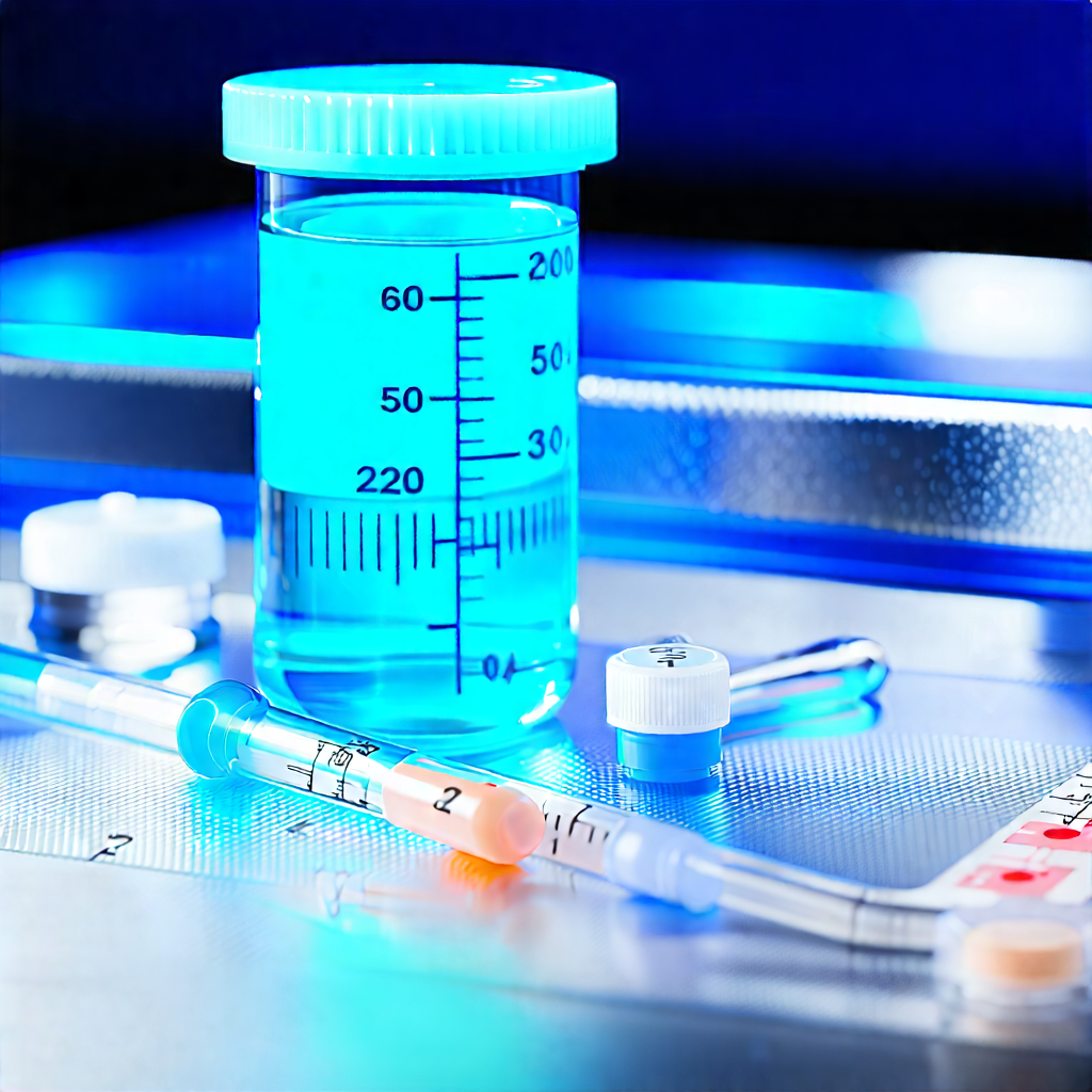 Tech Digital Illustration: Healthcare Technology In (modern:1.16) Laboratory With Blue Vial