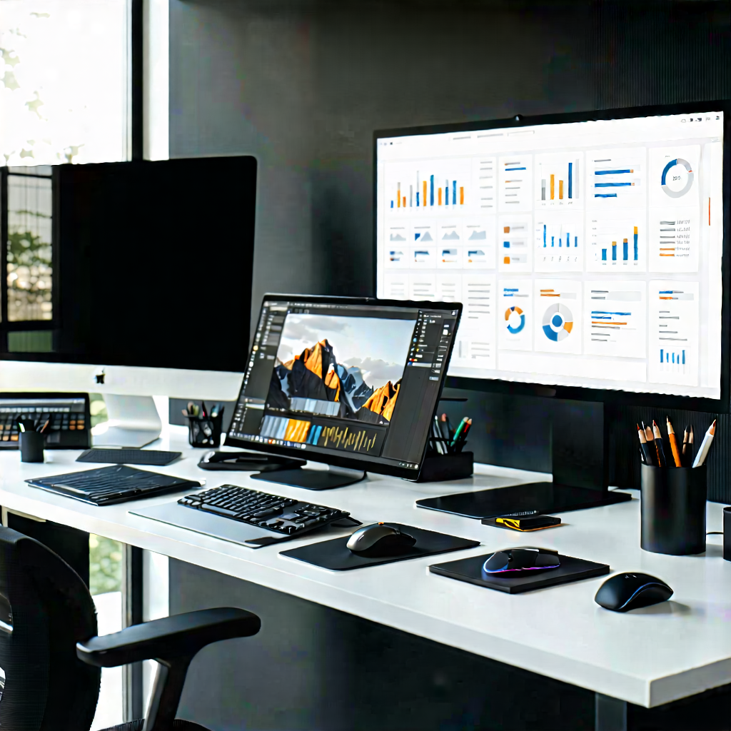 Business Octane Render: Workplace with productivity tools on desk