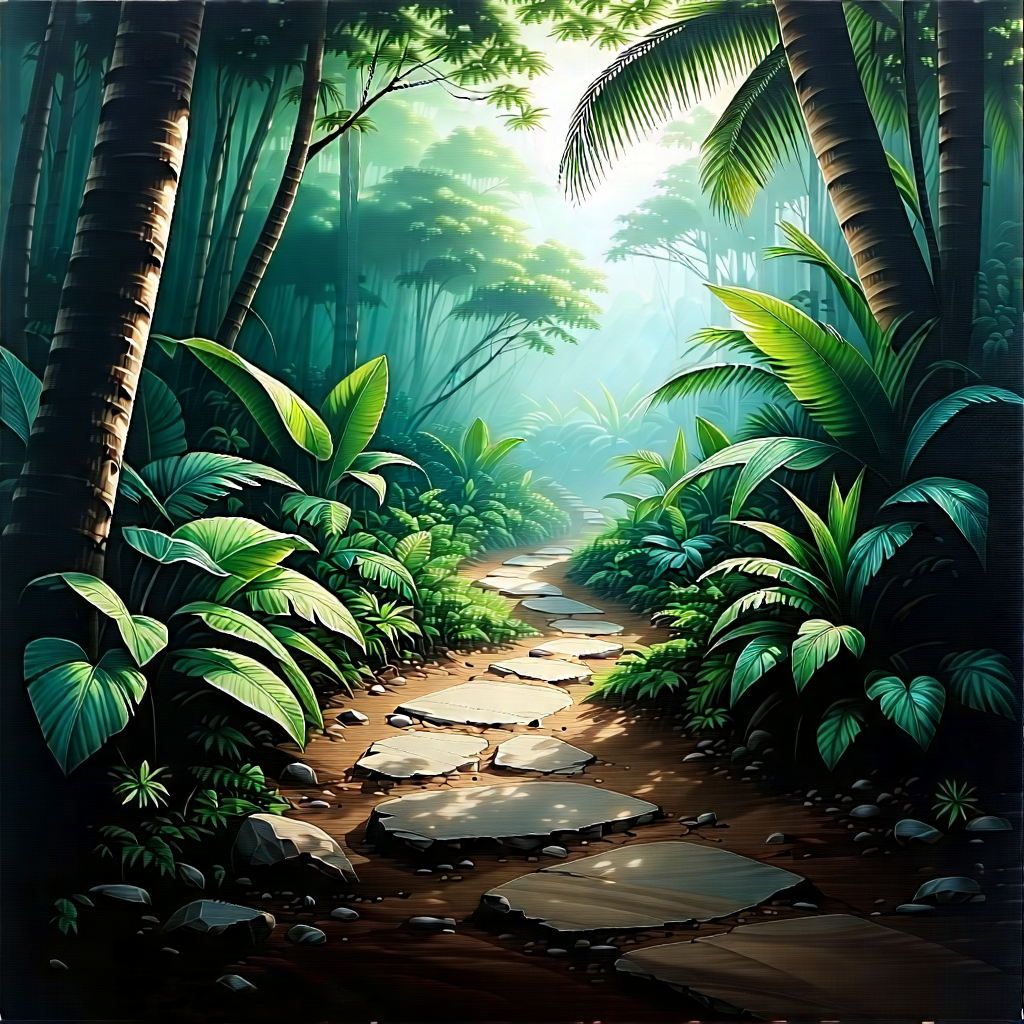 Nature Charcoal Drawing: Path Through Tropical Jungle With Pathway Carved