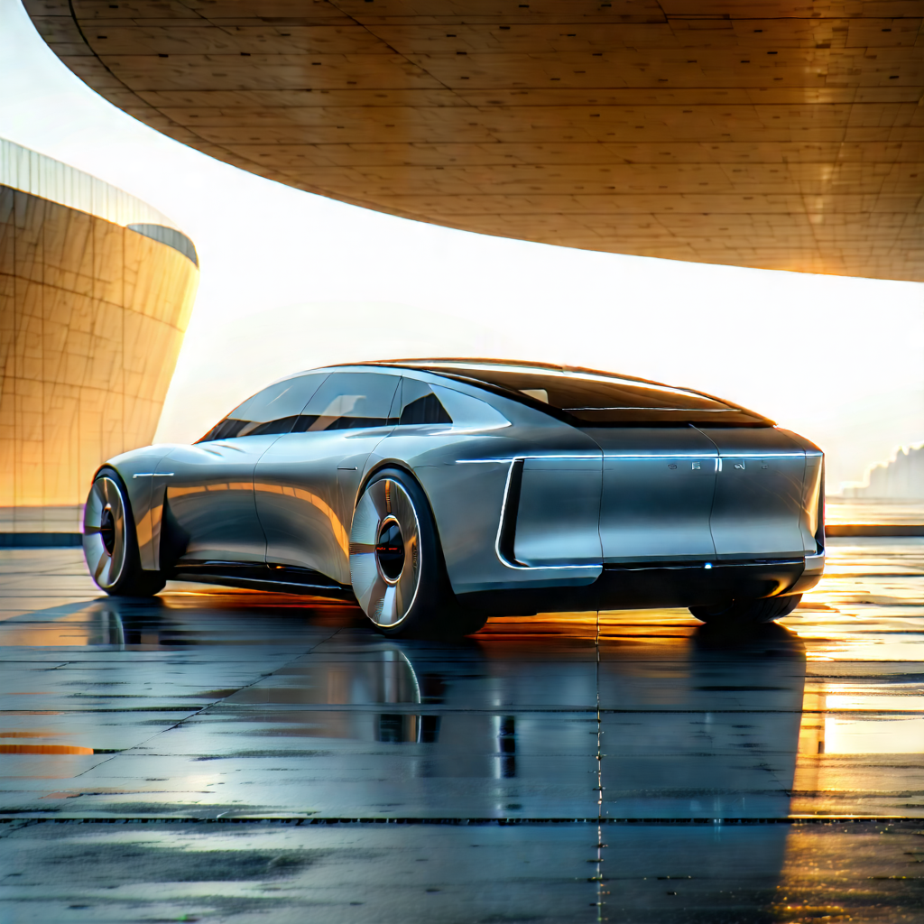 Tech Architectural Photography: Innovative Electric Vehicle Design With Sleek Silver