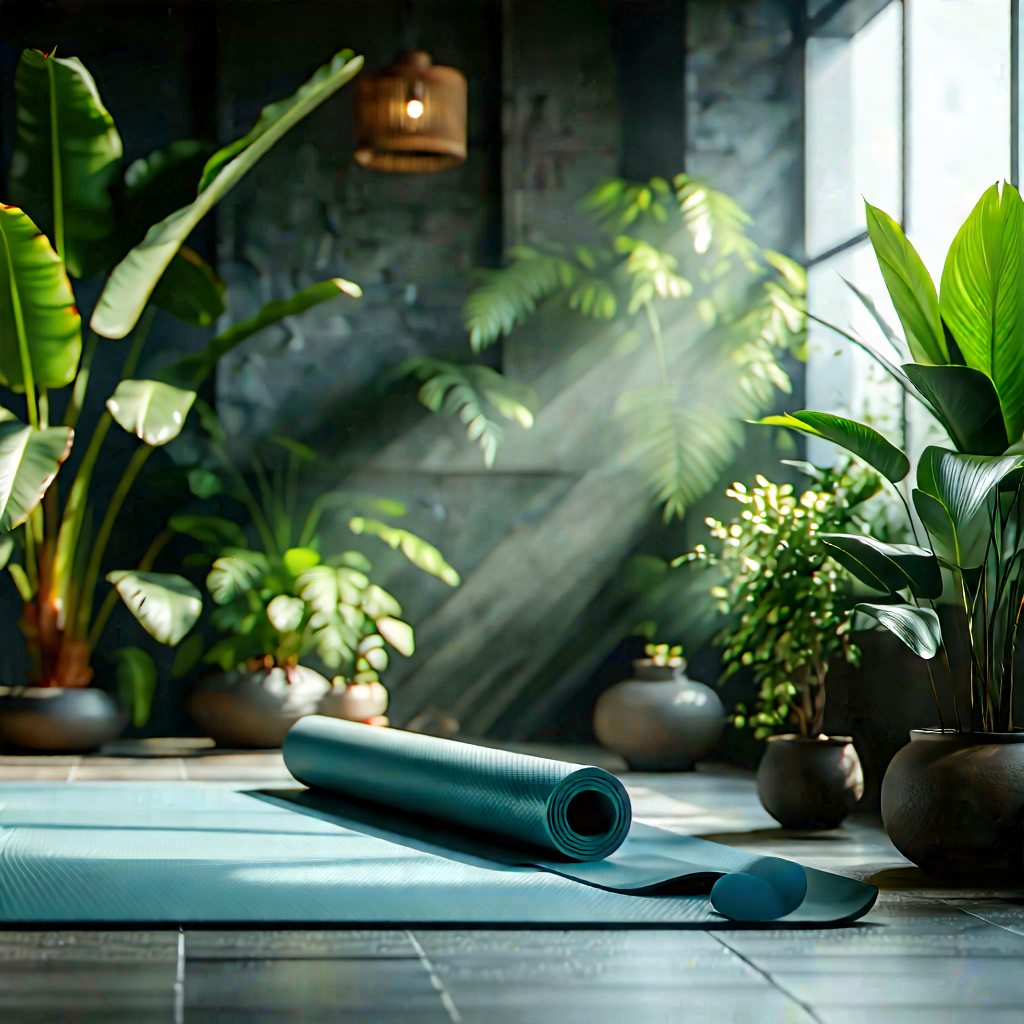 Lifestyle Architectural Photography: Wellness Scene With Yoga Mat And Plants With Yoga Placed