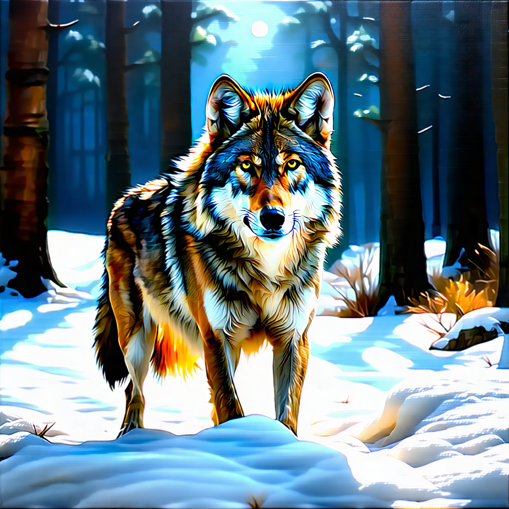 Nature Acrylic Painting: Wolf in natural habitat