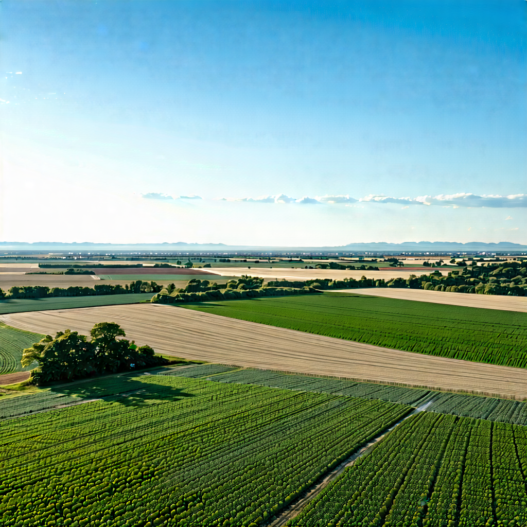 Nature Commercial Photography: Aerial View Of Agricultural Fields With Large, Lush