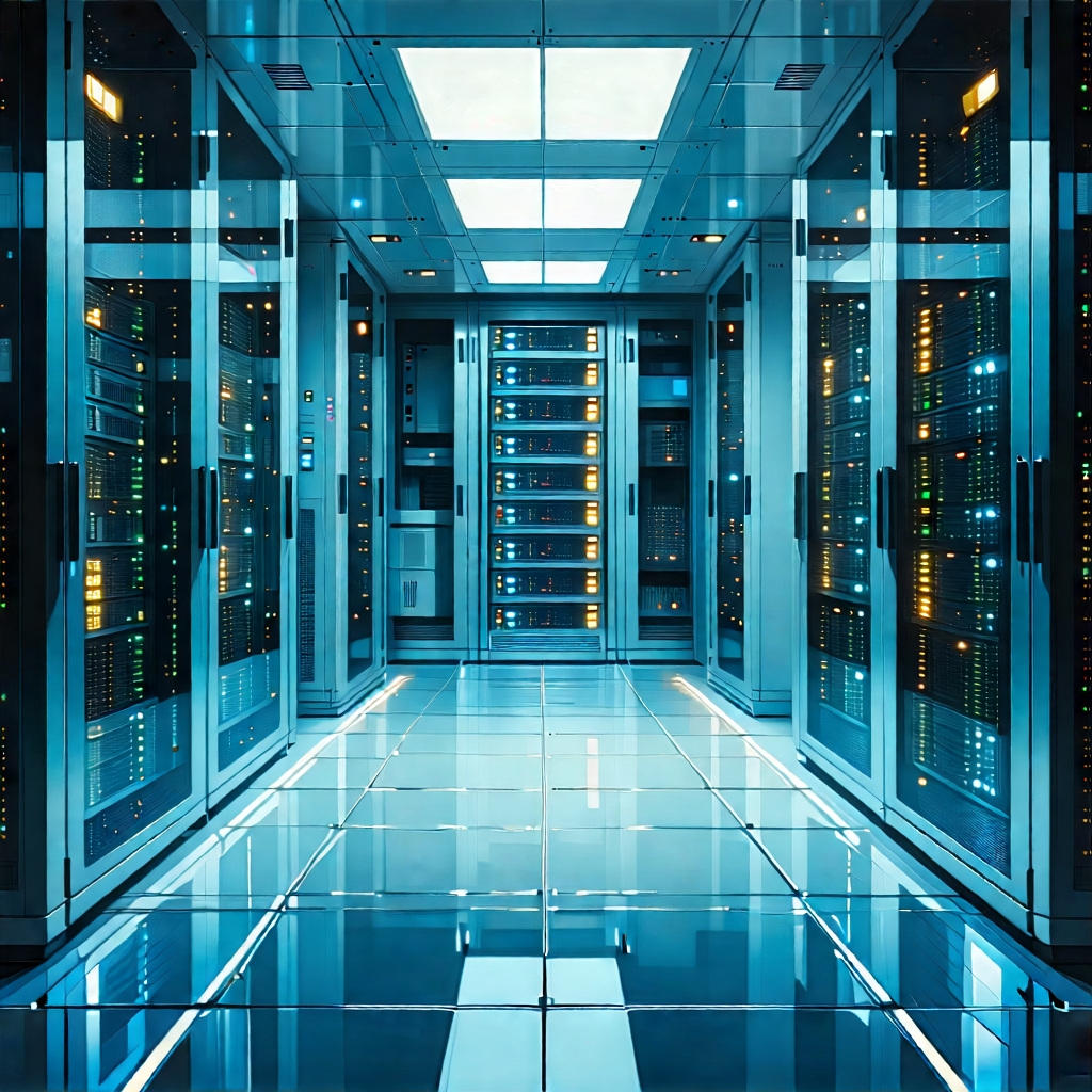 Tech Watercolor Painting: Futuristic Server Room With Image, There