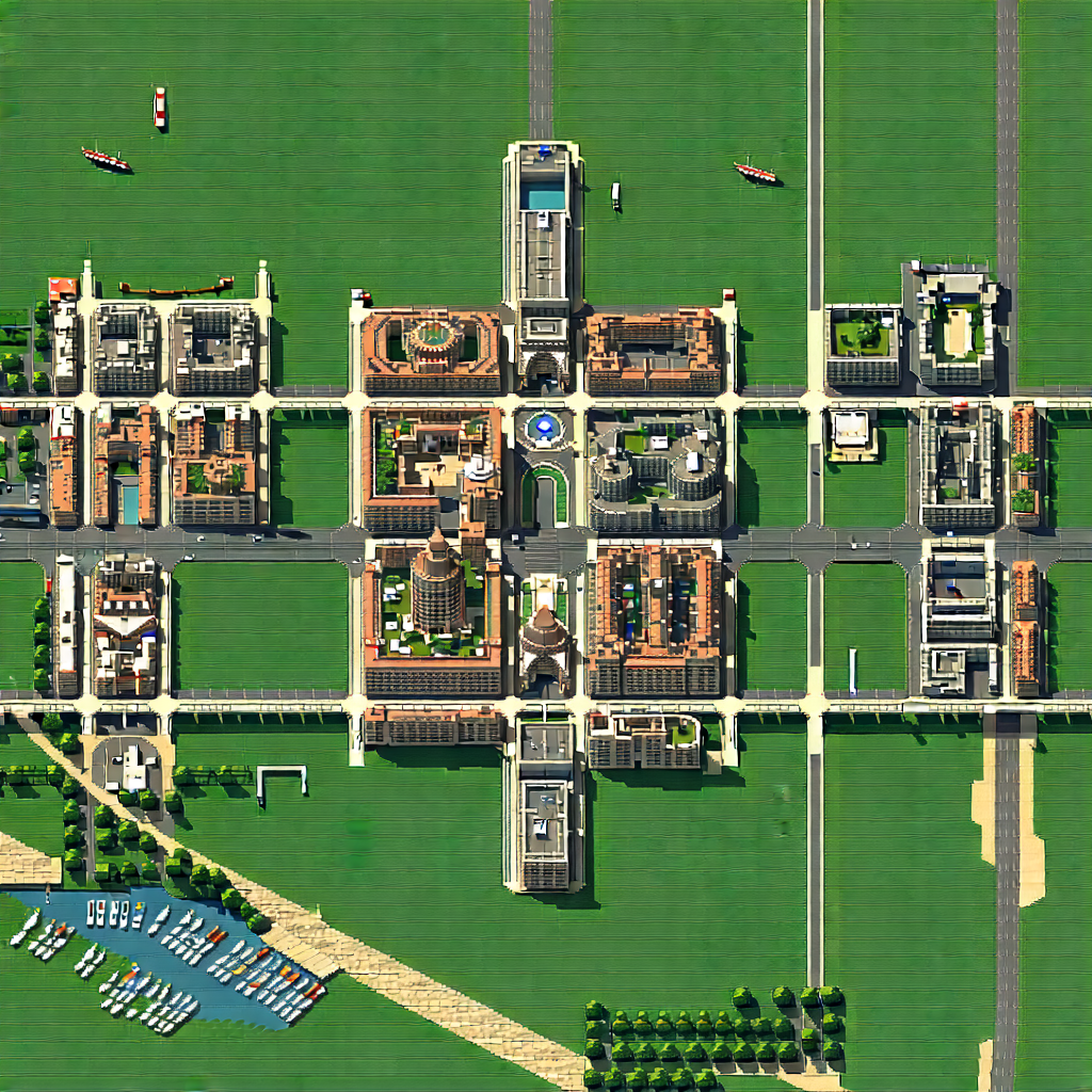 Urban Voxel Art: Aerial view of cultural district