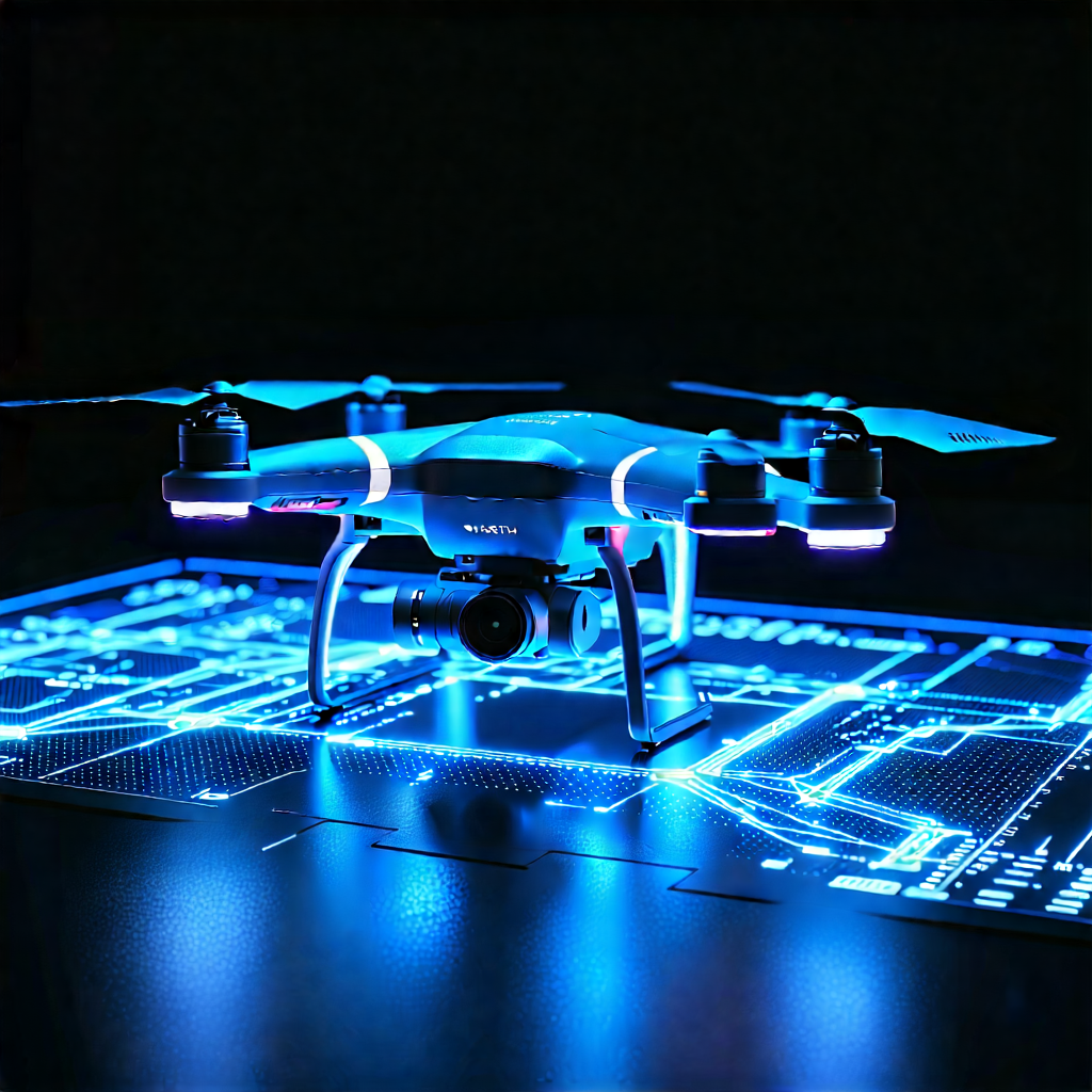 Tech Drone Photography: Drone With Holographic Display With Blue Drone