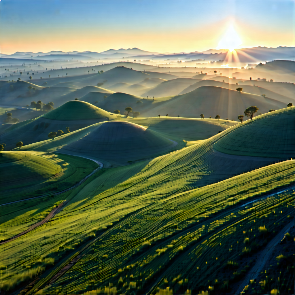 Nature Abstract Design: Rolling Hills During Sunrise With Beautiful Landscape