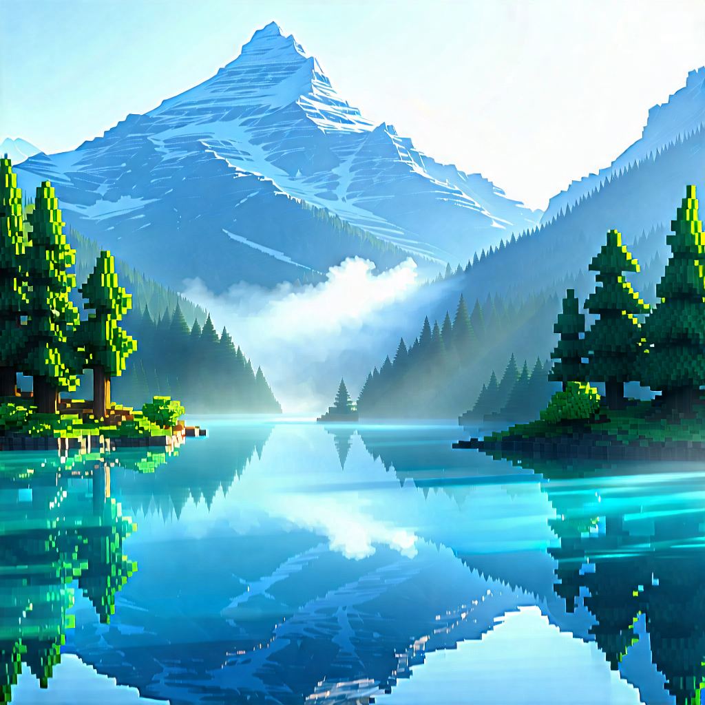 Nature Voxel Art: (mist:1.46) Over Alpine (lake:1.15) With Image, There