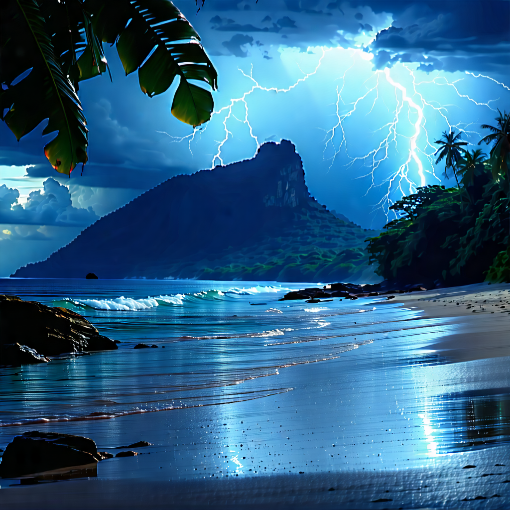 Nature Commercial Photography: Lightning Over Tropical Beach With Beautiful Beach