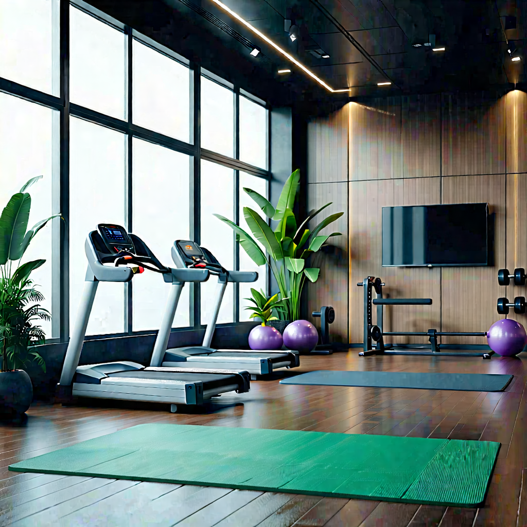 Lifestyle Digital Illustration: Wellness Scene With Fitness Equipment With Image, There