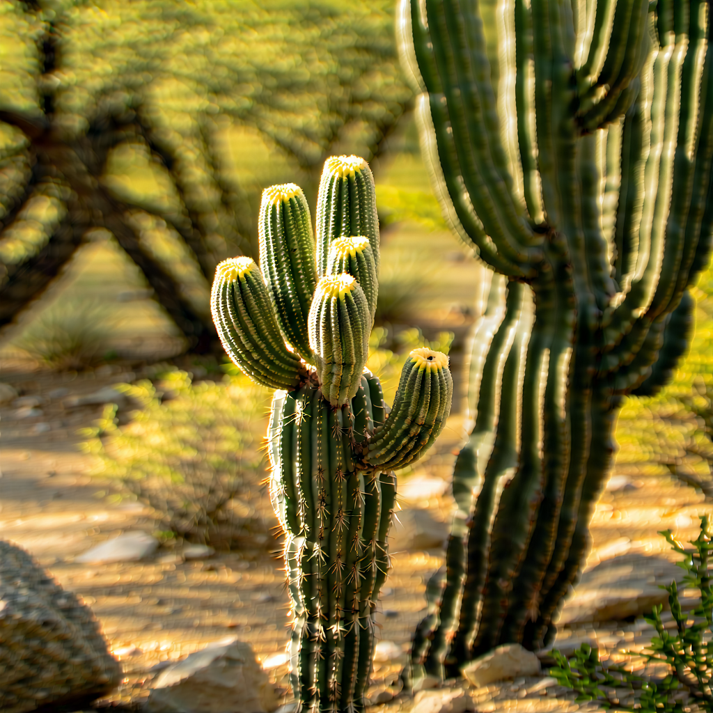 Nature Aerial Photography: Cactus In Sunlit Clearing With Image, There