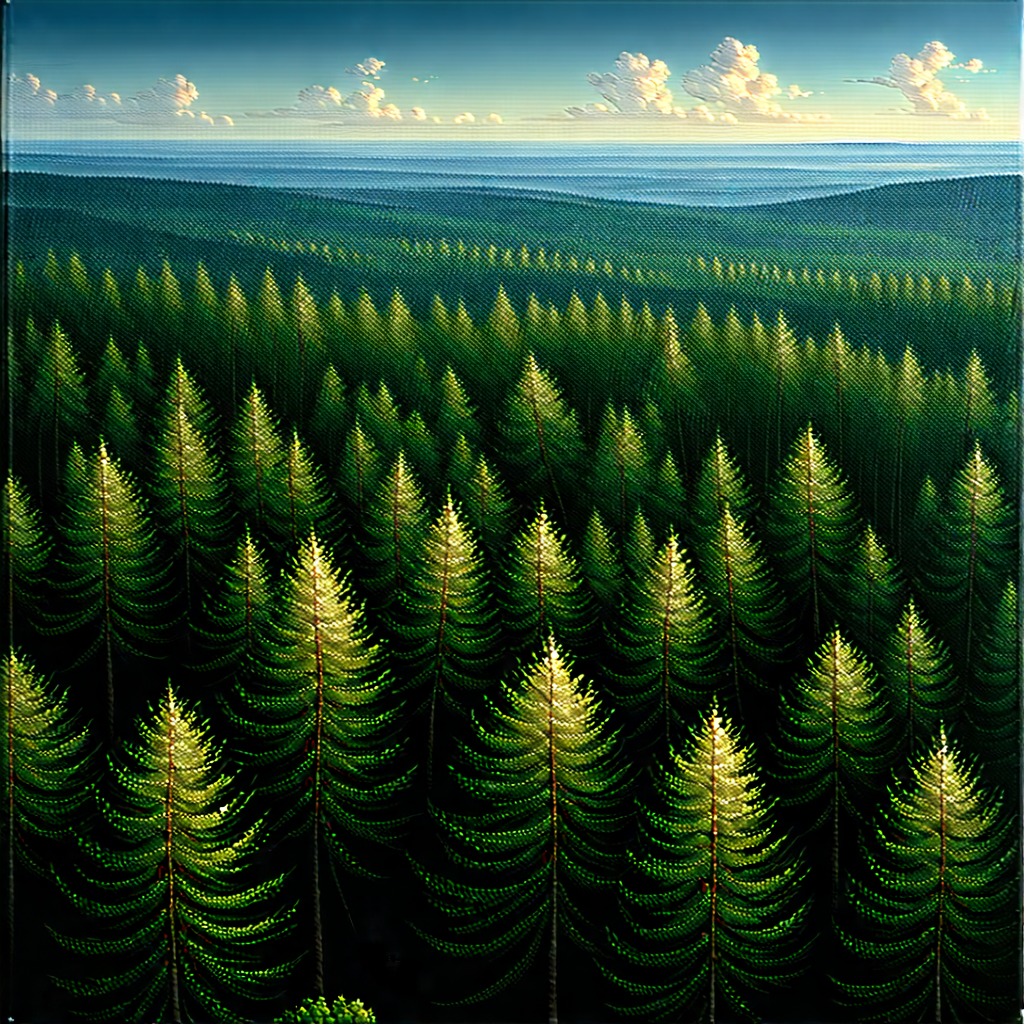 Nature Oil Painting: Aerial view of forest canopy