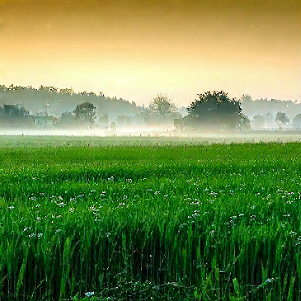Nature Product Photography: Meadow During Foggy Morning With Large, Lush