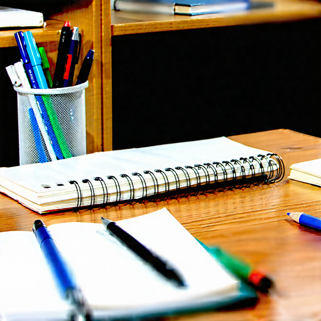 Business Hdr Photography: Workplace with notebooks and pens on desk