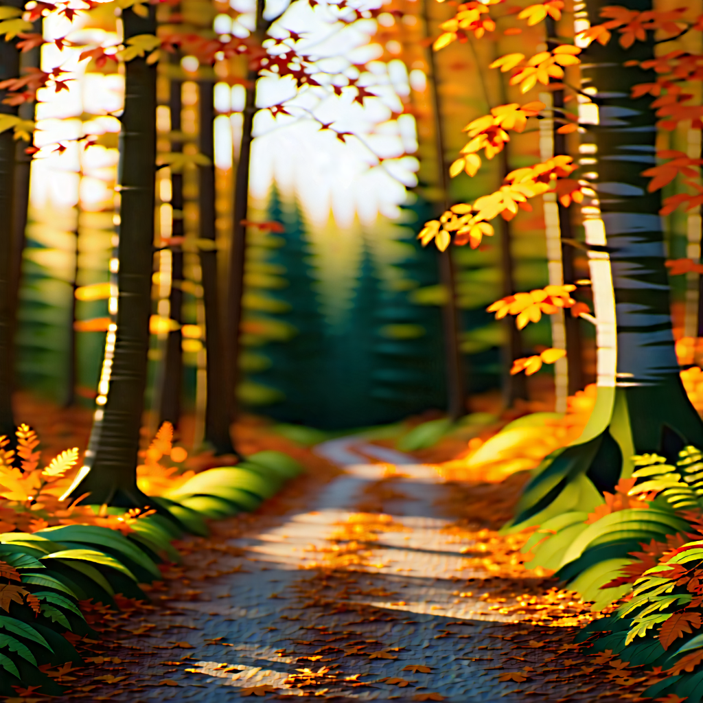 Nature Lithograph: Path Through Autumn Woodland With Beautiful Forest
