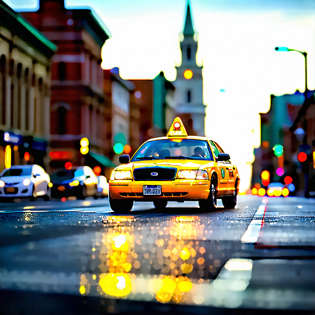 Urban Landscape Photography: City Taxi In Historic Quarter With Captures Busy