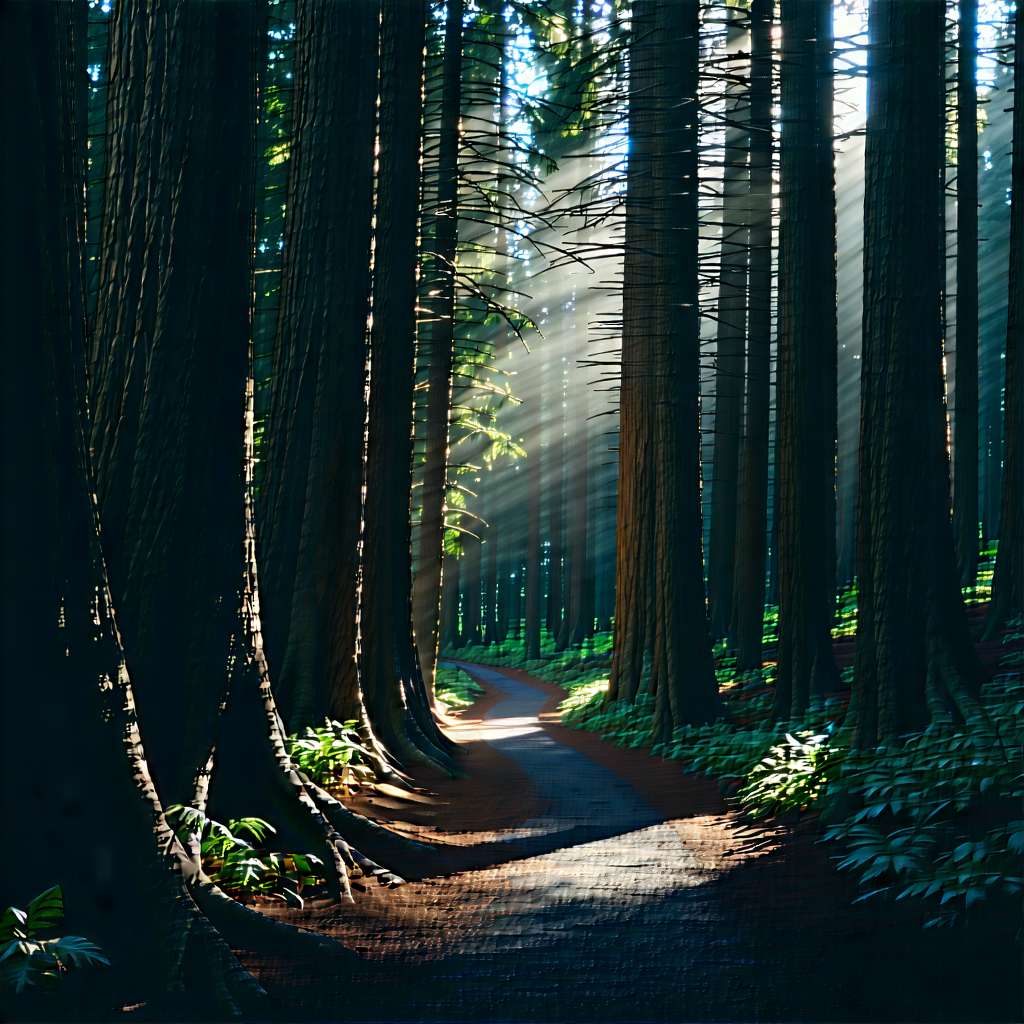 Nature Low Poly: Path Through Redwood Forest With Forest Path