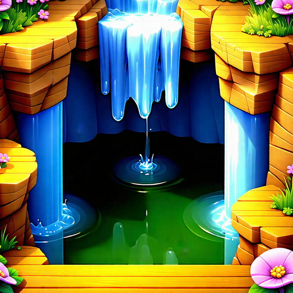 Nature Isometric Design: Waterfall pool surrounded by wildflowers