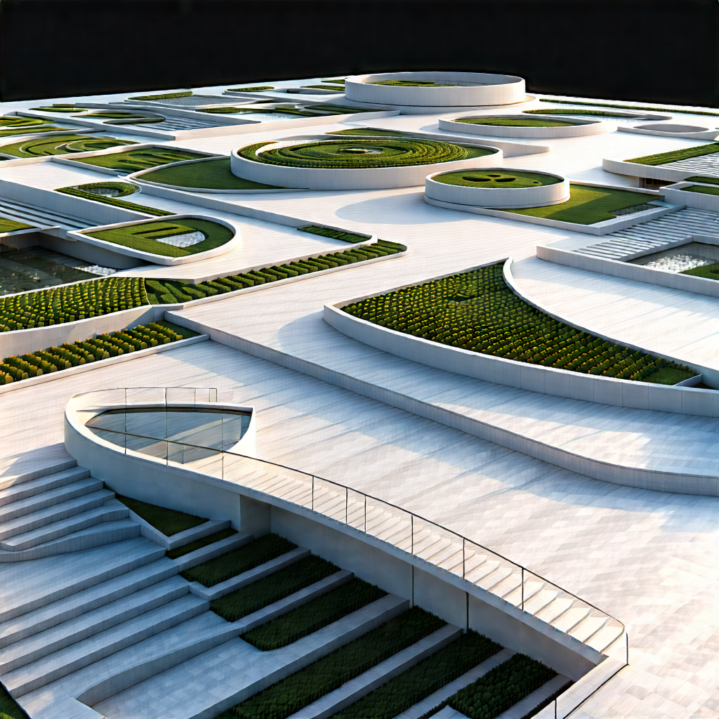 Urban Aerial Photography: Rooftop Garden With Sightseeing With Large, Modern