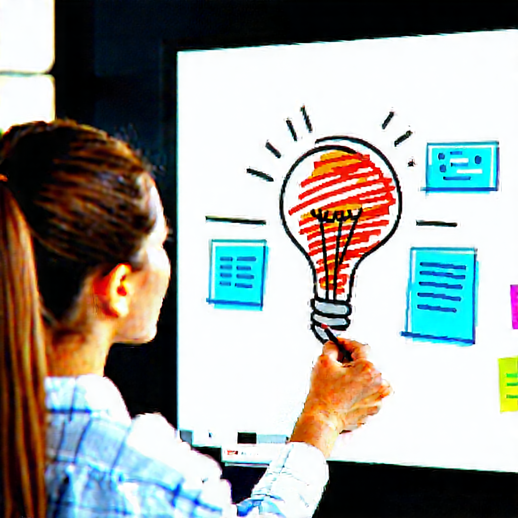 Business Digital Illustration: Education professional using digital whiteboard