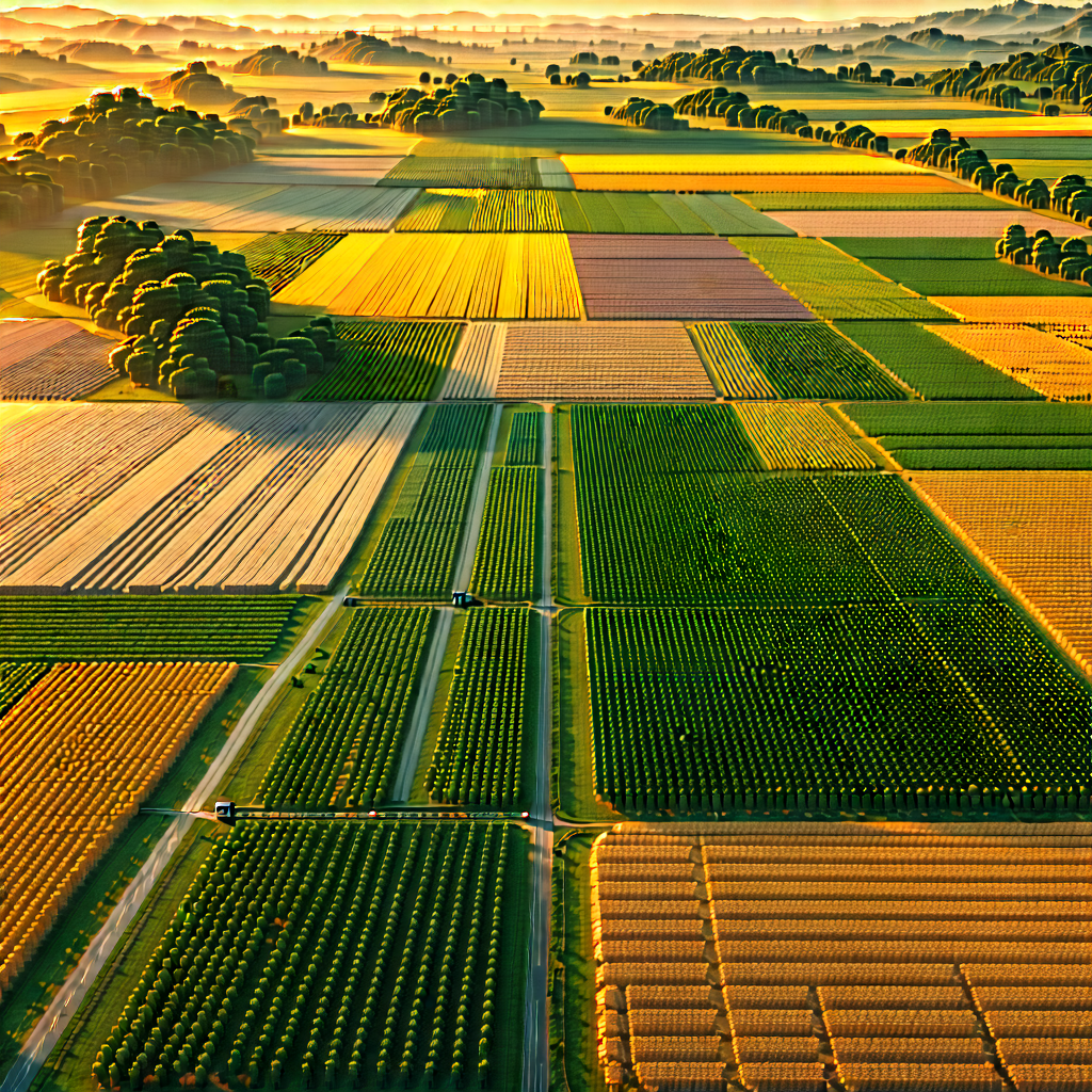 Nature Voxel Art: Aerial view of agricultural fields