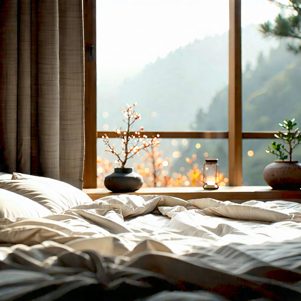 Lifestyle Graphic Design: Bedroom Sanctuary With (minimalist:1.3) Decor With Large White
