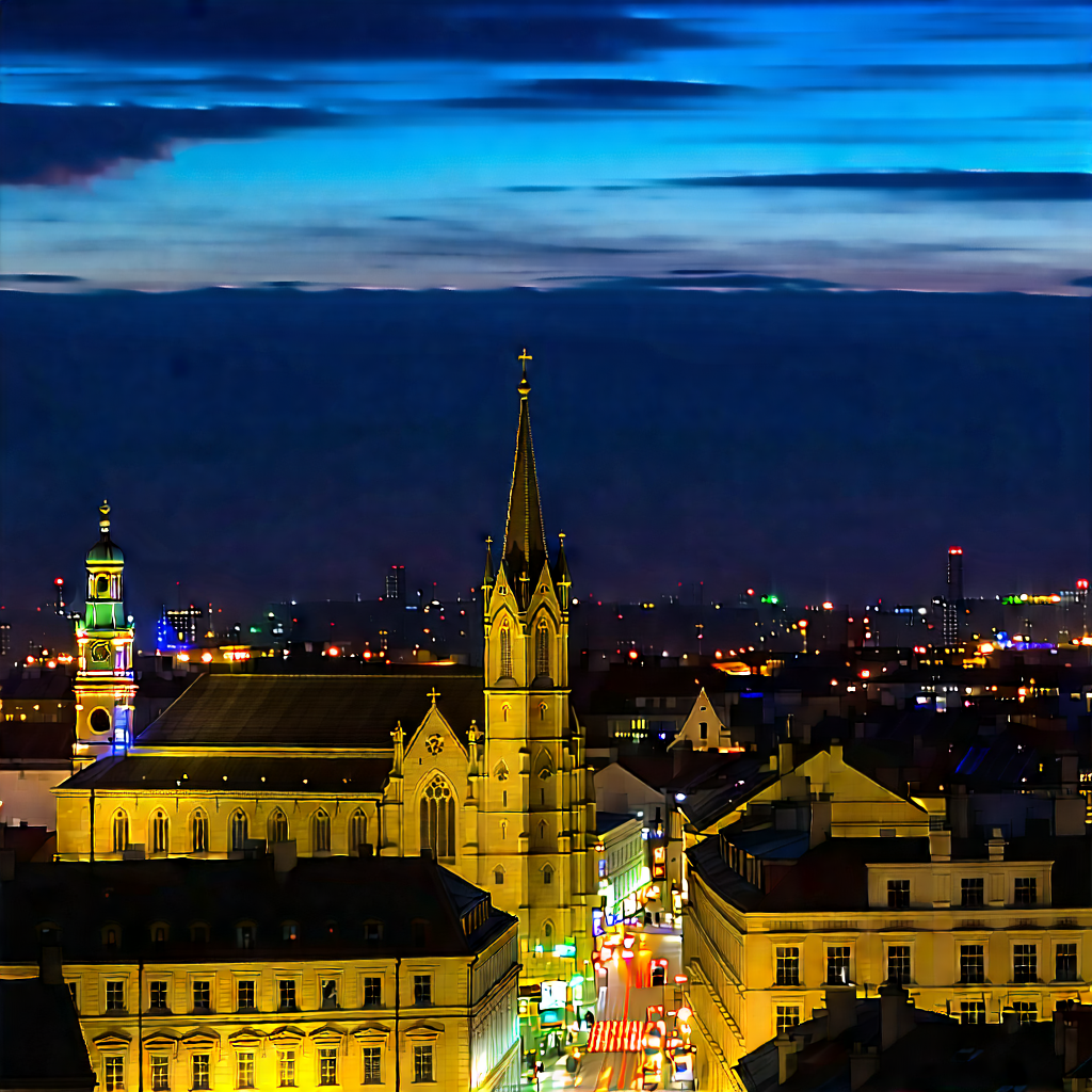 Urban Abstract Design: Cityscape Of Historic City Center During Night With Black White