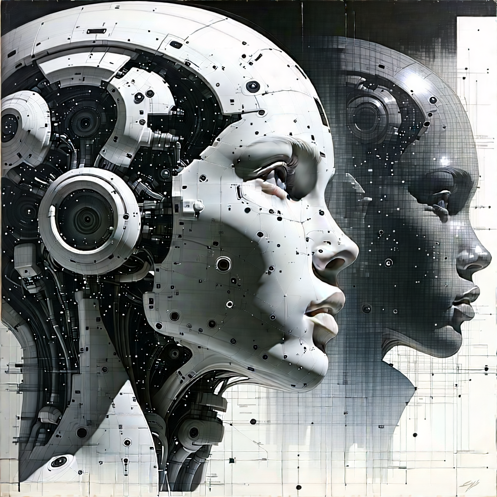 Tech Ink Drawing: Artificial intelligence visualization