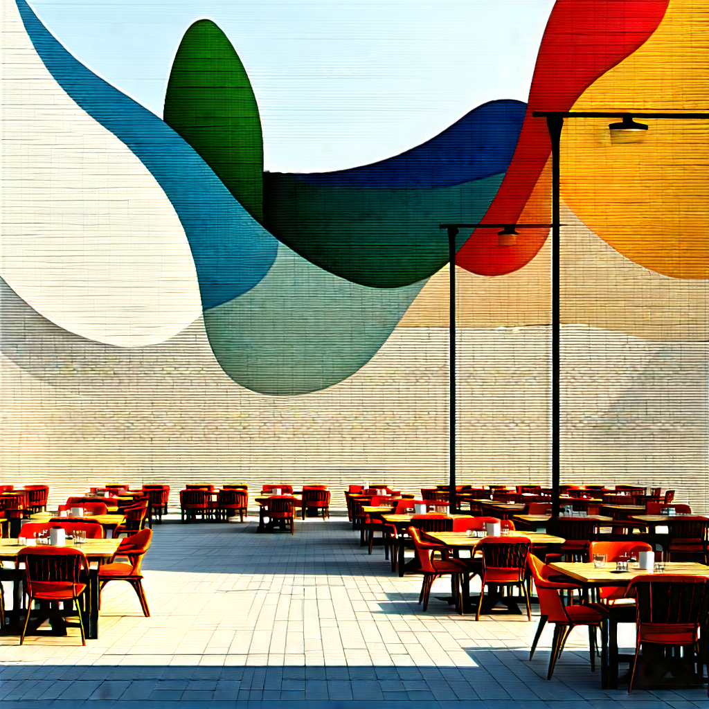 Urban Abstract Design: Outdoor Market With Outdoor Dining With Large, Colorful