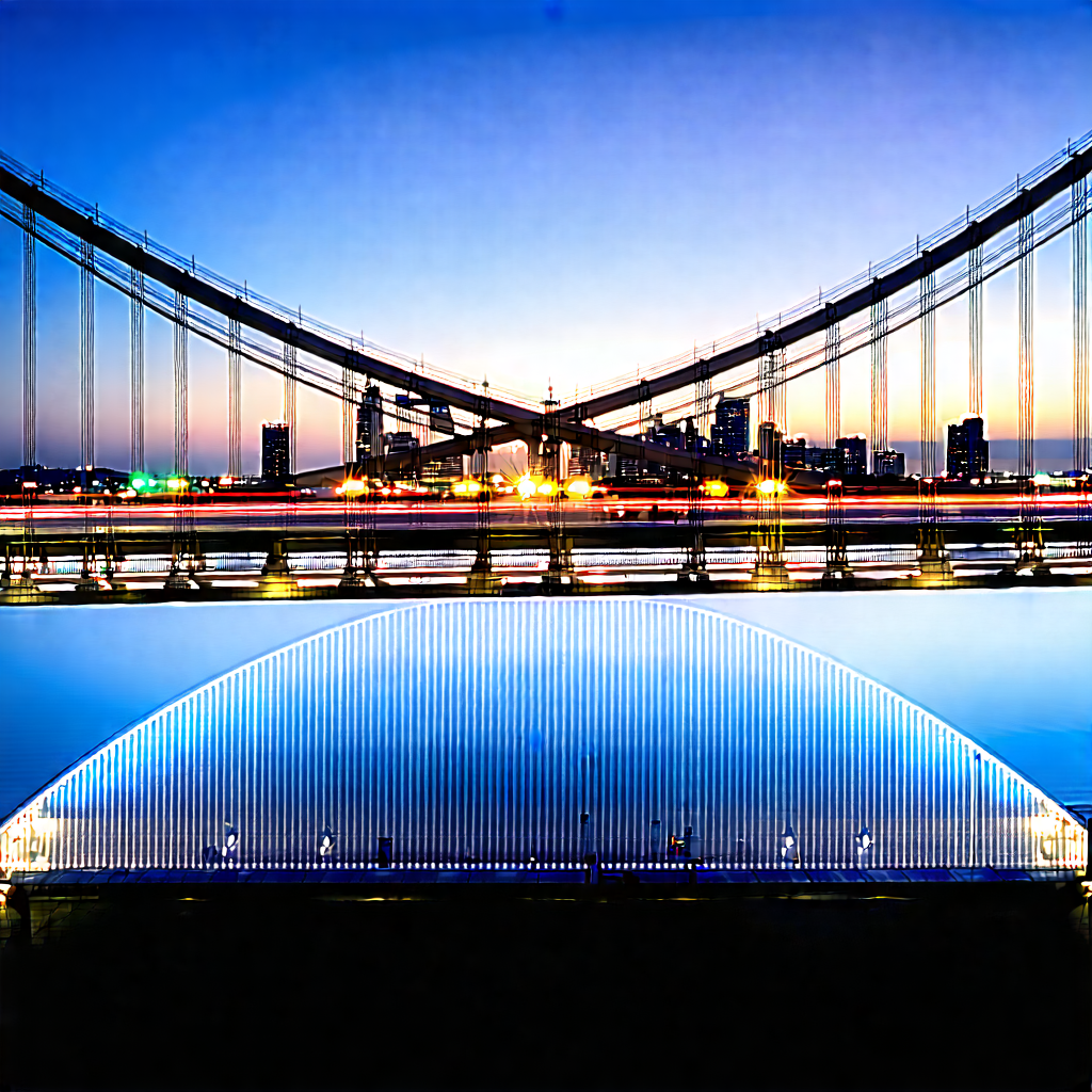 Urban Drone Photography: Iconic Bridge With City Lights With Large Bridge