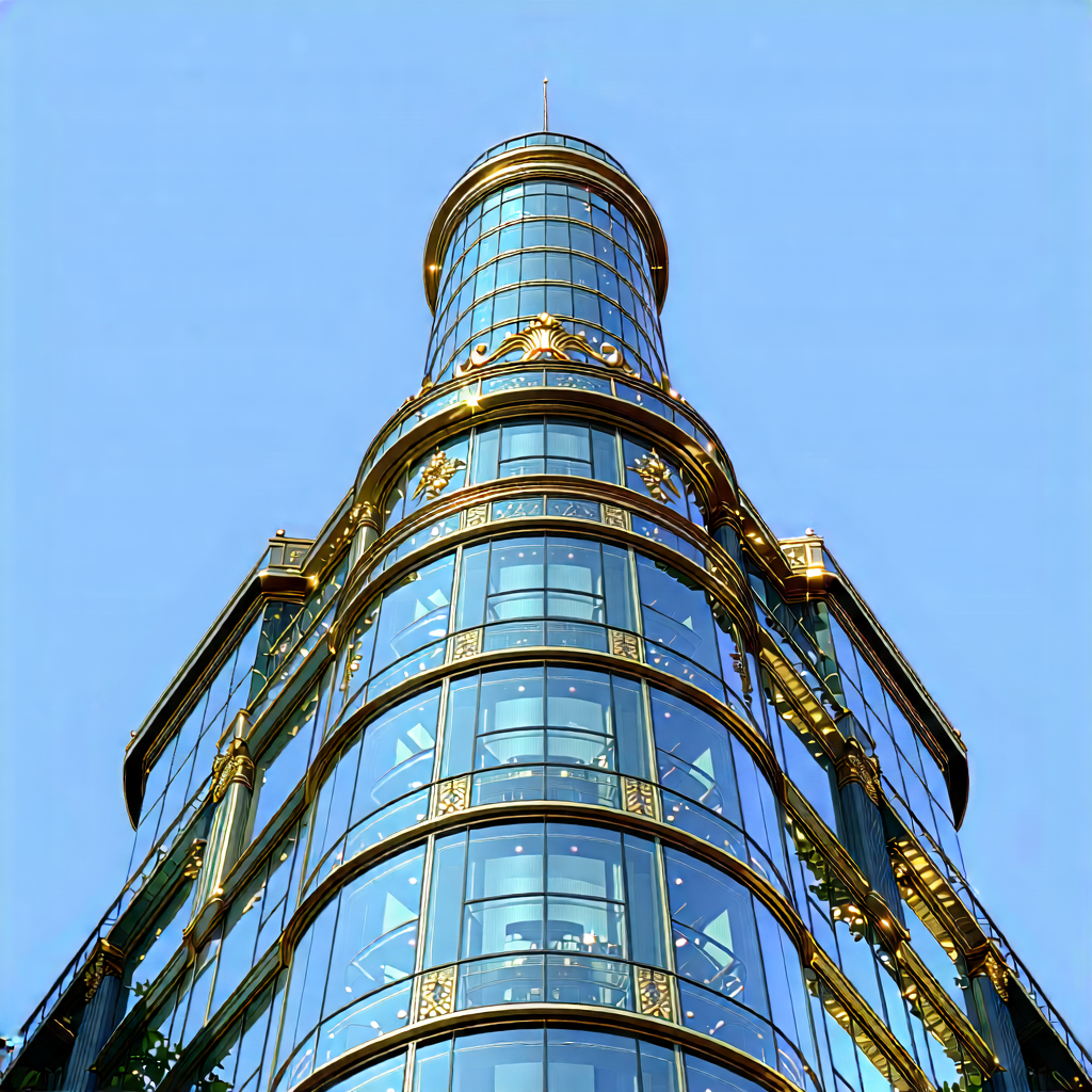 Urban Editorial Photography: Glass Office Tower With Ornate Details With Tall Building