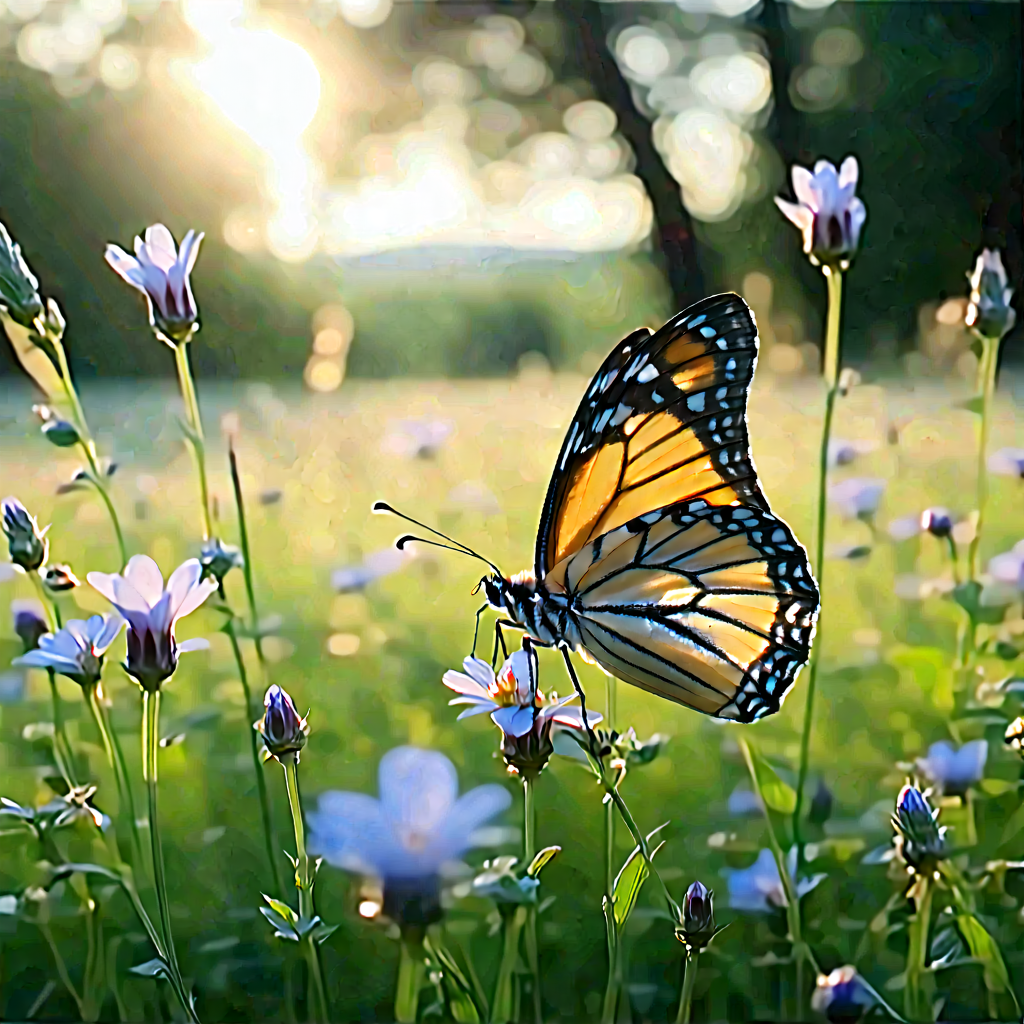 Nature Concept Art: Butterfly In Prairie Grassland With Beautiful Butterfly