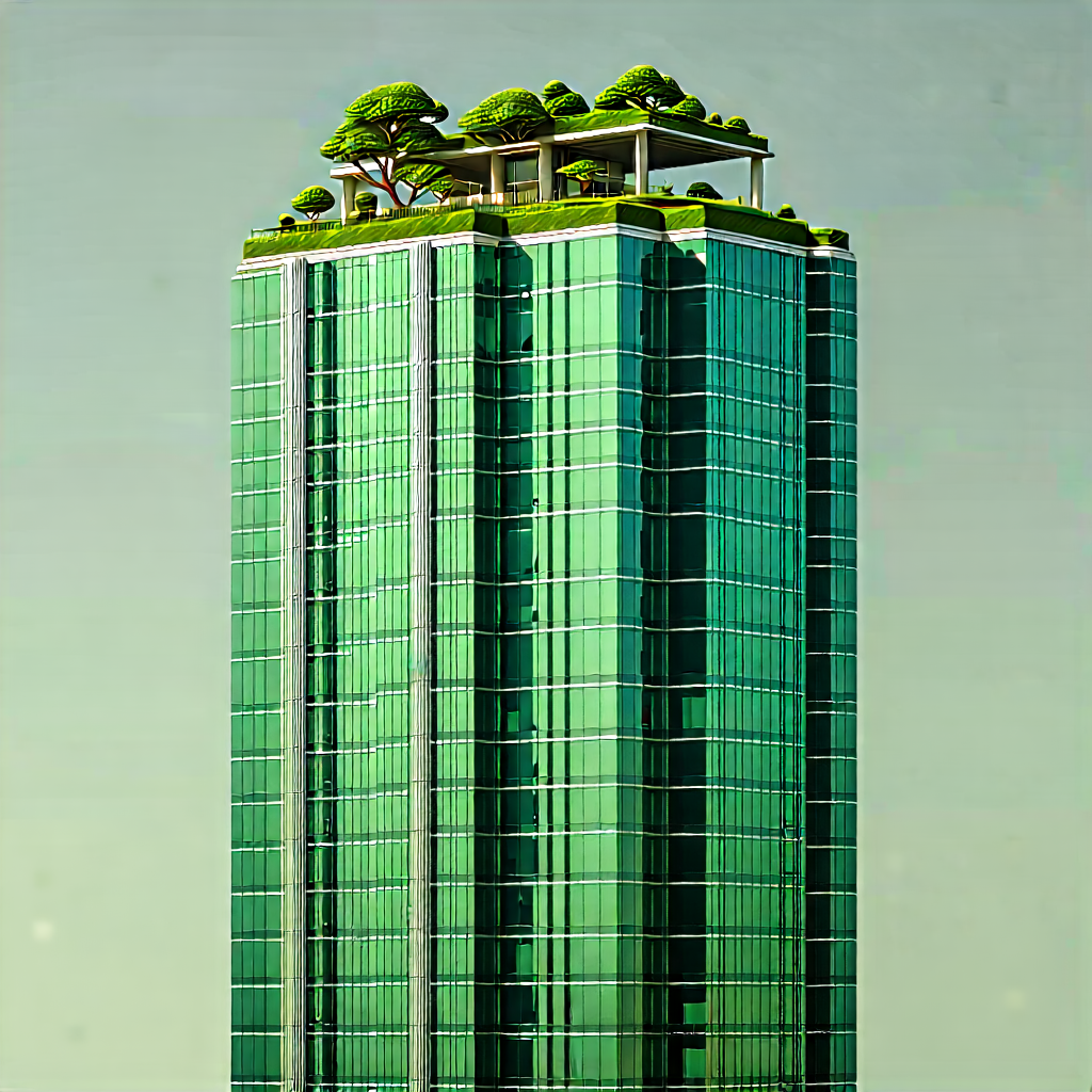 Urban Matte Painting: Skyscraper With Green Rooftop With Large Green