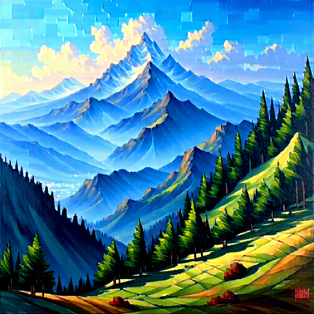 Nature Oil Painting: Mountain Range During Midday With Beautiful Mountain